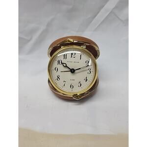 VINTAGE PHINNEY WALKER Travel Alarm Clock Round Face Wind-Up WORKING Japan